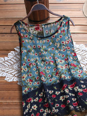  Colorblock Floral Print Tank Dress