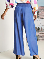  Denim Print High Rise Wide Leg Pants With Pockets