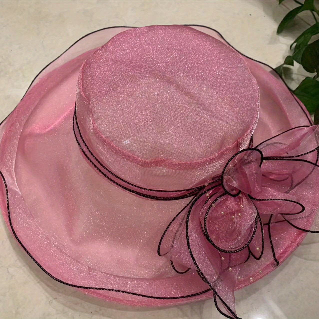 Organza Sun Hat Wide Brim Flower Ruffles Derby Hat