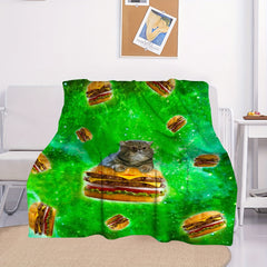 Flannel Hamburger Cat Print Blanket - Multifunctional Picnic Blanket