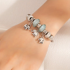 Rhinestone Clay Big Hole Bead & Elephant Pendant Bracelet