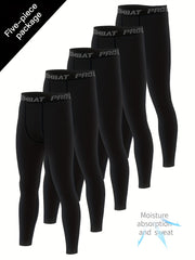 Men's 5pcs High Stretch Leggings Active Quick Drying Sports Compression Pants