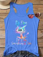 Plus Ombre Cat & Slogan Print Round Neck Vest
