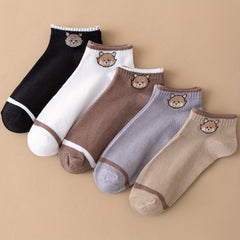 5 Pairs Cartoon Animal Print Socks Women's Comfy Short Stockings