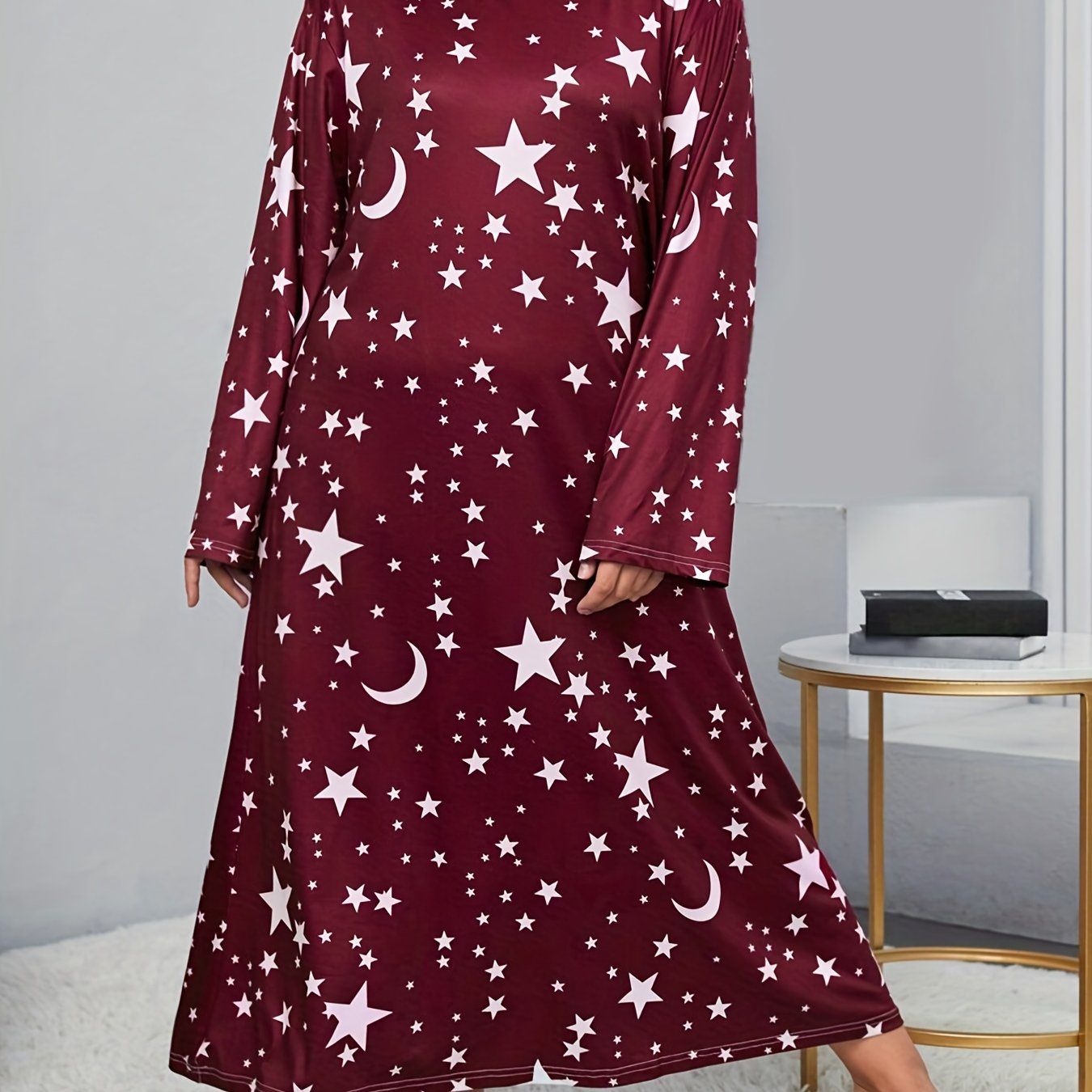  Star Print Long Sleeve Nightdress