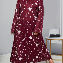  Star Print Long Sleeve Nightdress