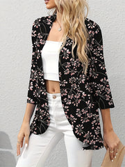  Floral Print Half Sleeve Open Front Cardigan