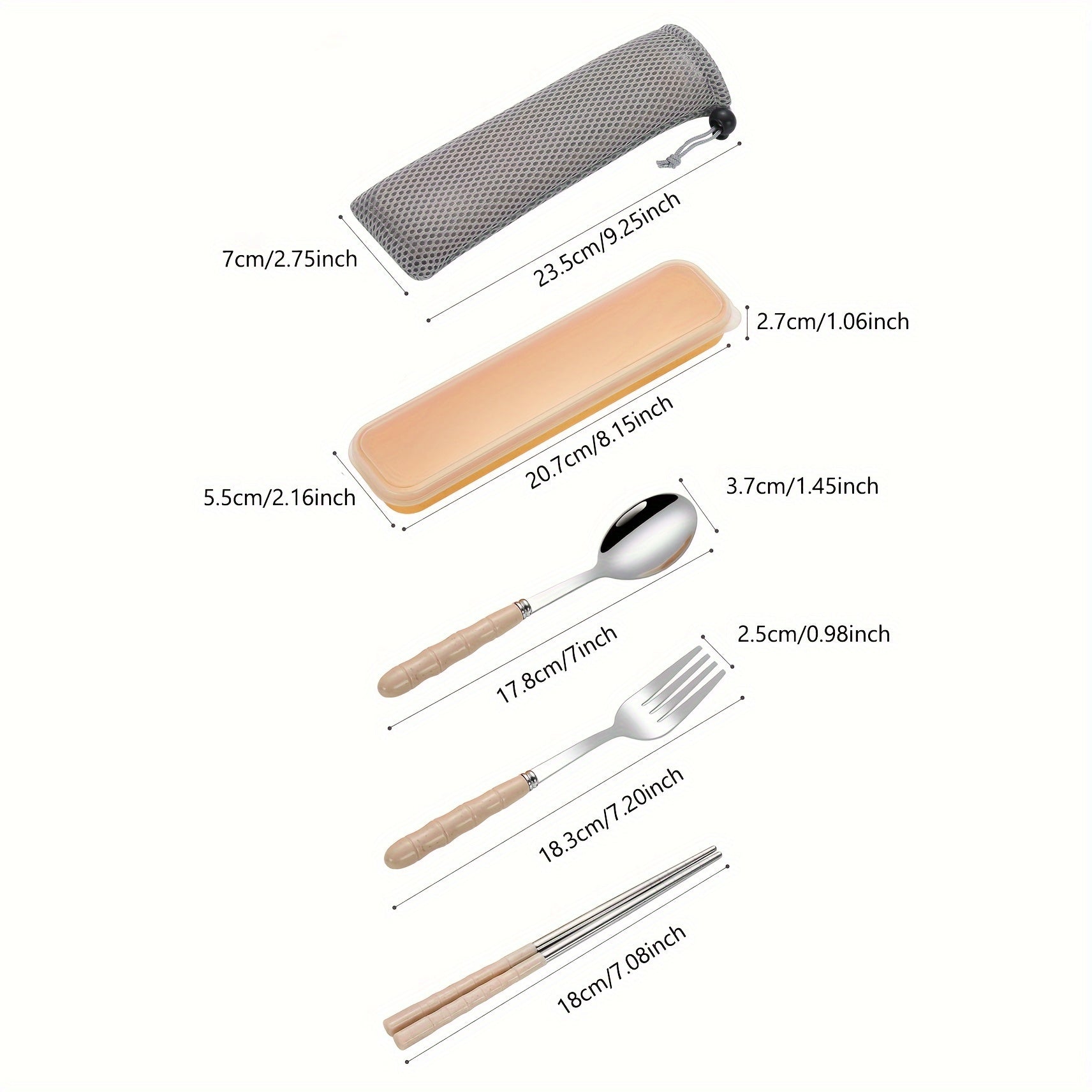 Stainless Steel Portable Tableware Set with Chopsticks Spoon Fork