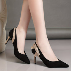 Women's Bowknot Rhinestone Pumps Pointed Toe Stiletto Heels