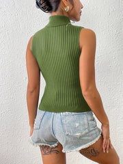 Solid Turtle Neck Sweater Vest Bodycon Stylish Women's Clothing