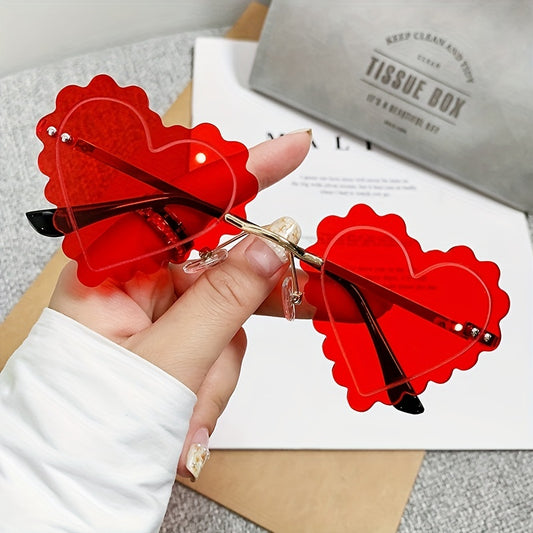 Y2K Heart Sunglasses Tinted Rimless Party Prom Decorative Shades