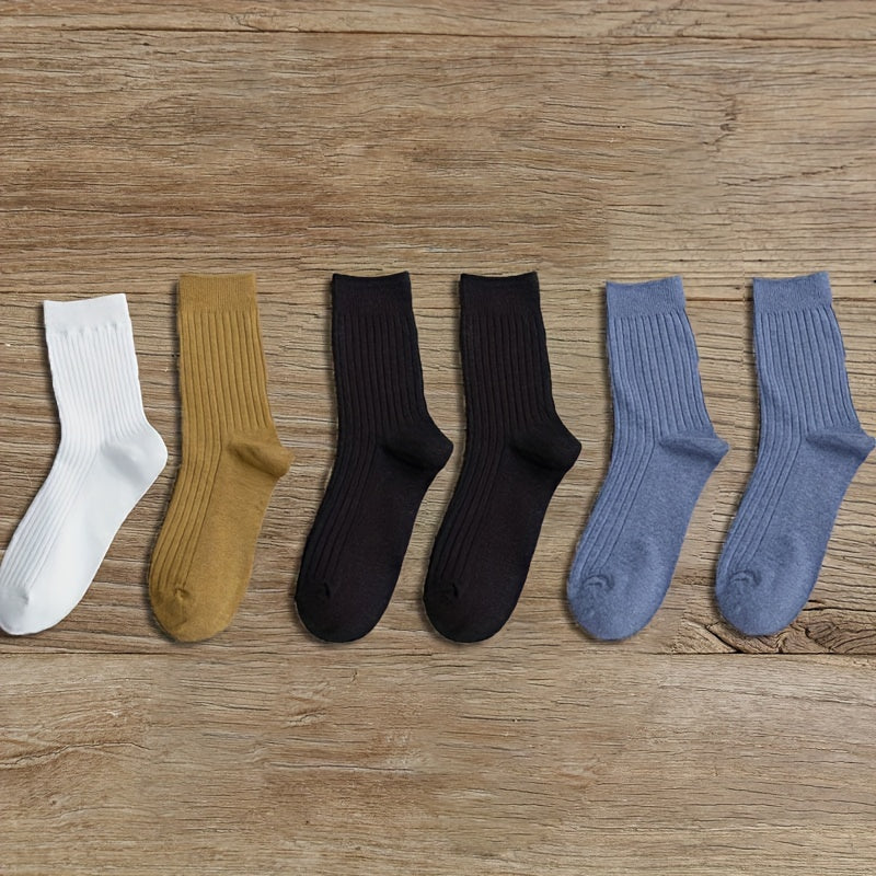 6 Pairs Women's Ribbed Mid Tube Socks