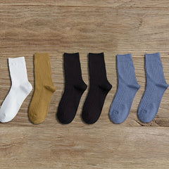 6 Pairs Women's Ribbed Mid Tube Socks