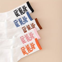 5 Pairs Letter Print Socks Mid Tube Women's Stockings