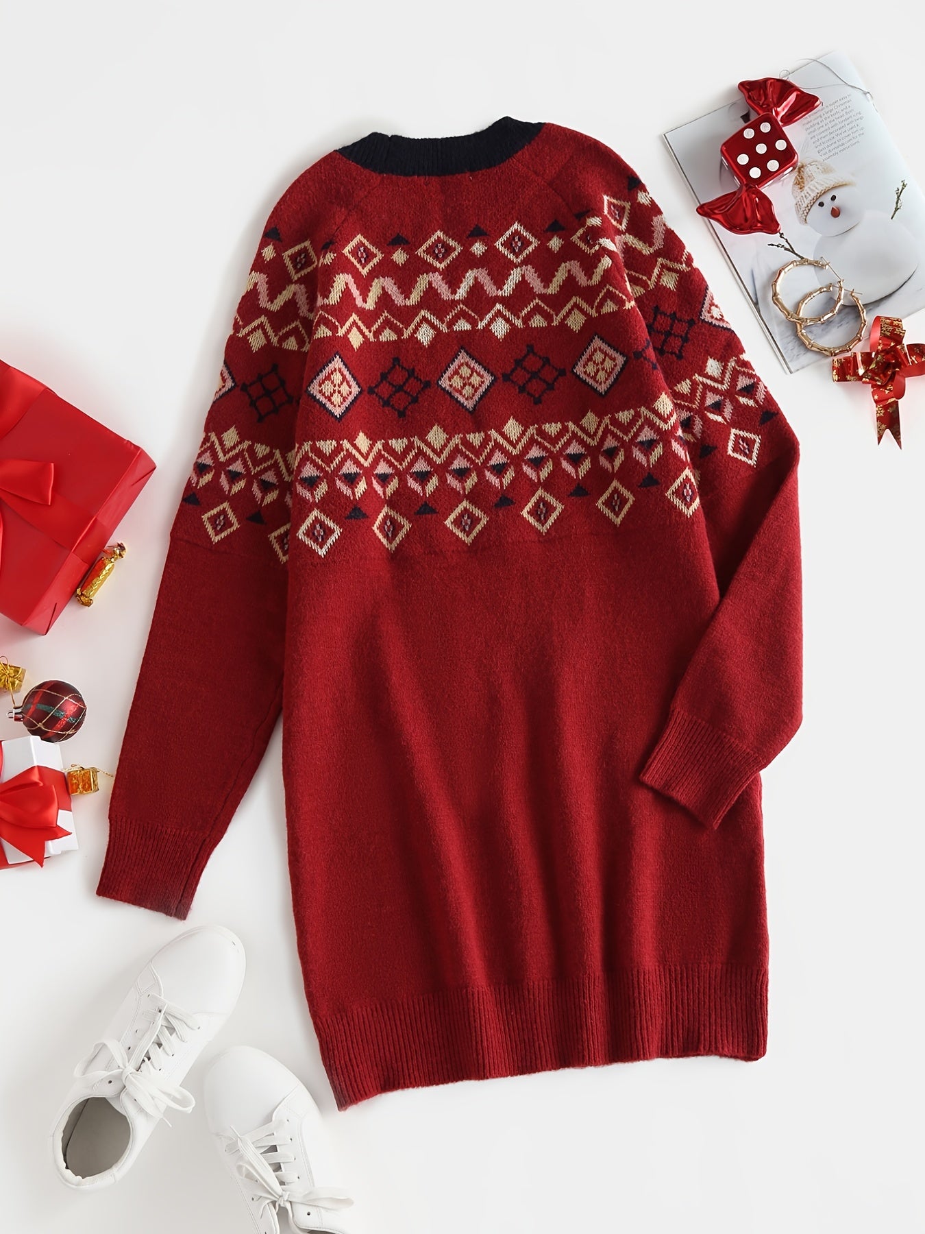  Oversized Jacquard Sweater Women's Casual Sweater
