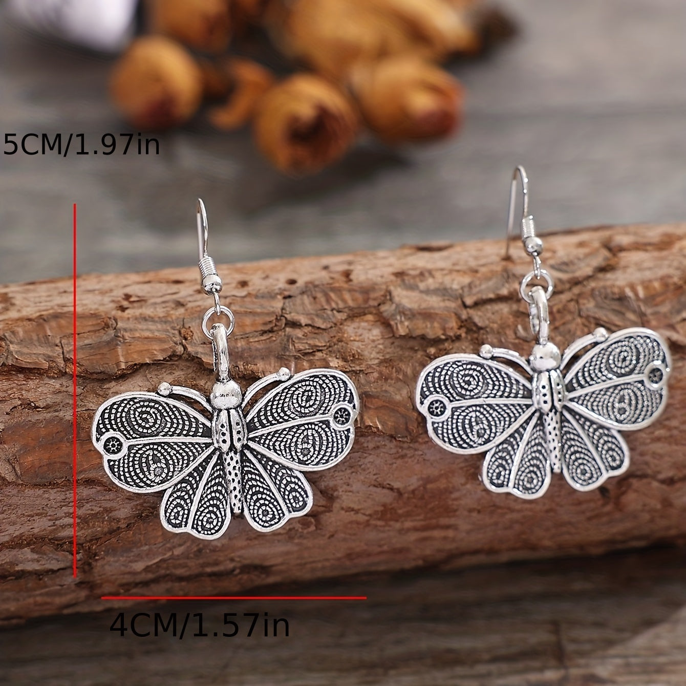 Silvery Butterfly Dangle Earrings Retro Bohemian Style