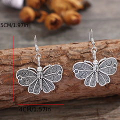 Silvery Butterfly Dangle Earrings Retro Bohemian Style