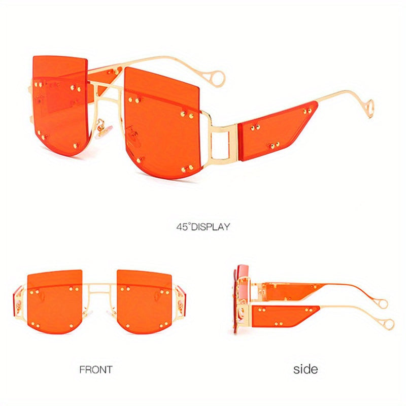 Y2K Rimless Sunglasses Rivet Tinted UV400 Sun Shades
