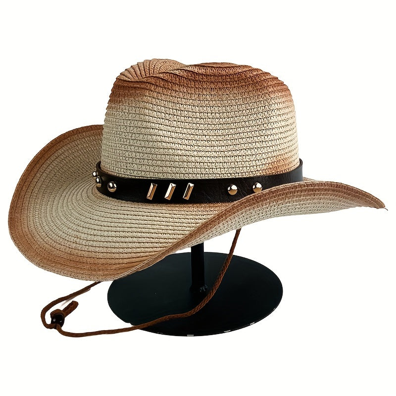 Vintage Cowboy Straw Hat Curved Brim Sun Hat