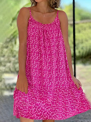  Ditsy Print Elastic Round Neck Smock Cami Dress