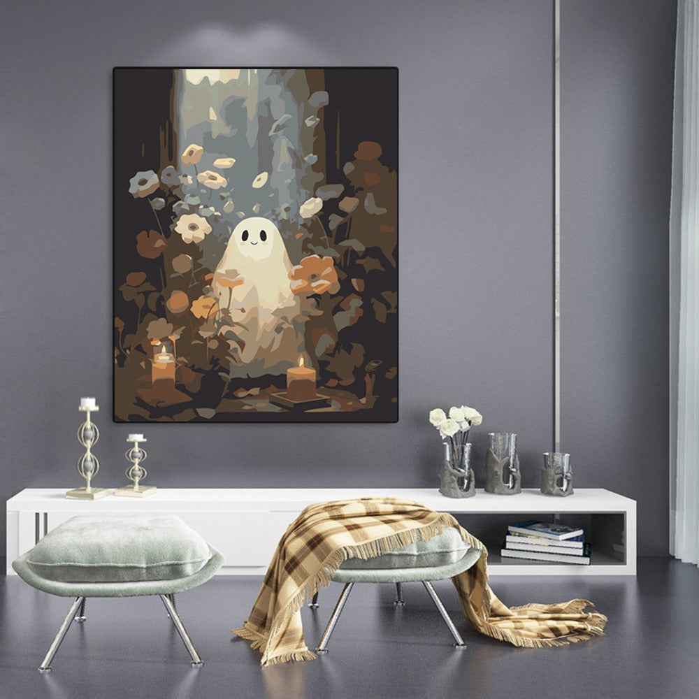 Halloween Ghost in Flower Beds Painting