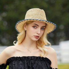 Vintage Summer Straw Hat with Crochet Brim