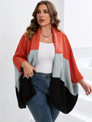  Colorblock Bell Sleeve Sweater Cardigan Women's Plus Casual Sweater