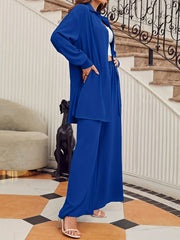  2 Piece Set Button Up Blouse & Wide Leg Pants Outfits