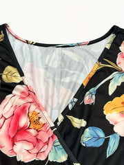 Floral Print Maxi Dress Long Sleeve Surplice Neck Plus Size