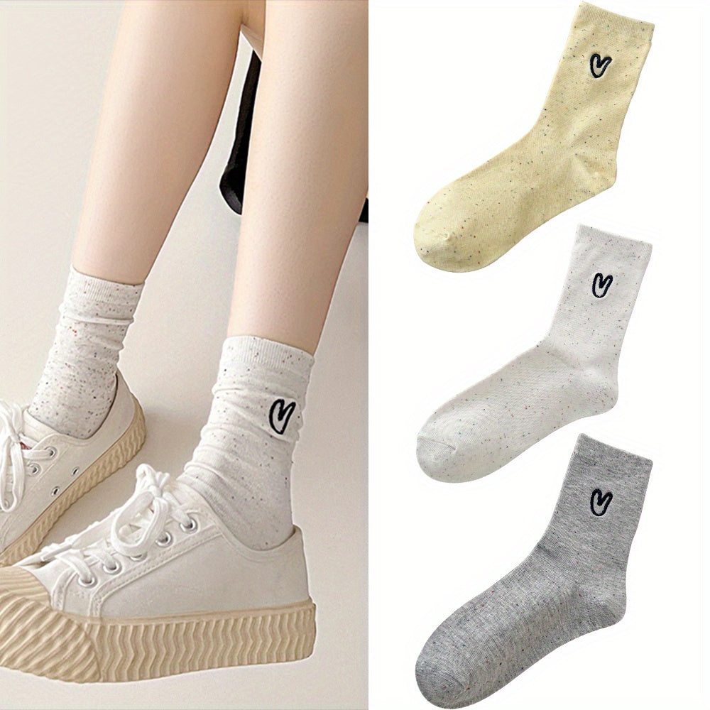 3 Pairs Heart Print Socks Comfy & All match Women's Stockings