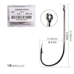 50pcs Circle Carp Eyed Fishing Hook Set Size 1-22 Japan Fishhooks for Seawater