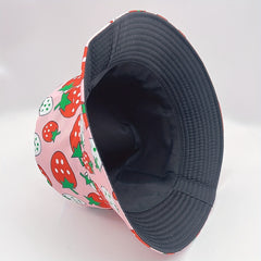 Pink Strawberry Print Bucket Hat Reversible Basin Hat For Women