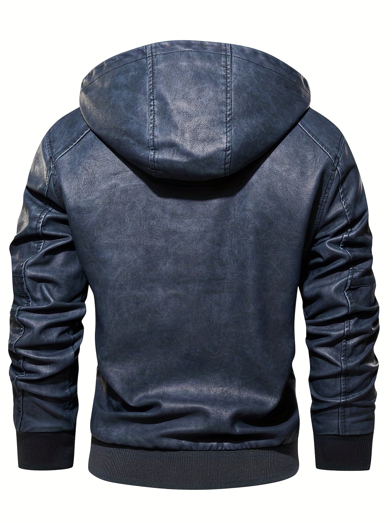 Men's PU Hooded Jacket Zip Up Leather Jacket Spring Fall