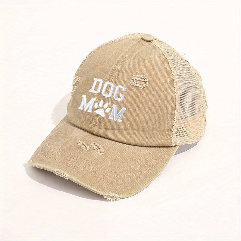 Dog Mom Ponytail Trucker Hat Washed Distressed Baseball Cap Y2K