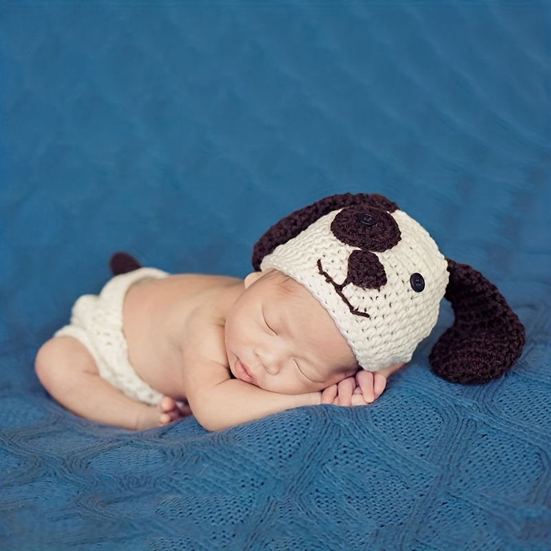 2pcs Baby Dog Hat & Shorts Set for Newborn Photography Props