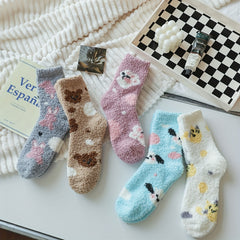 Animal Pattern Plush Socks Soft Mid Tube Socks Women's Stockings