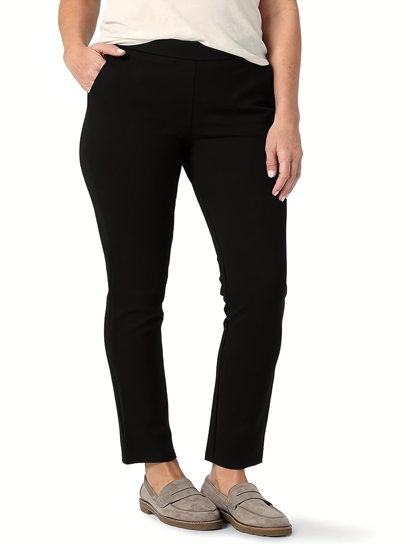  Women's Straight Leg Stretch Trousers With Pockets