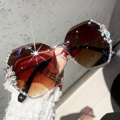 Rhinestone Rimless Sunglasses Large Gradient UV400 Sun Shades