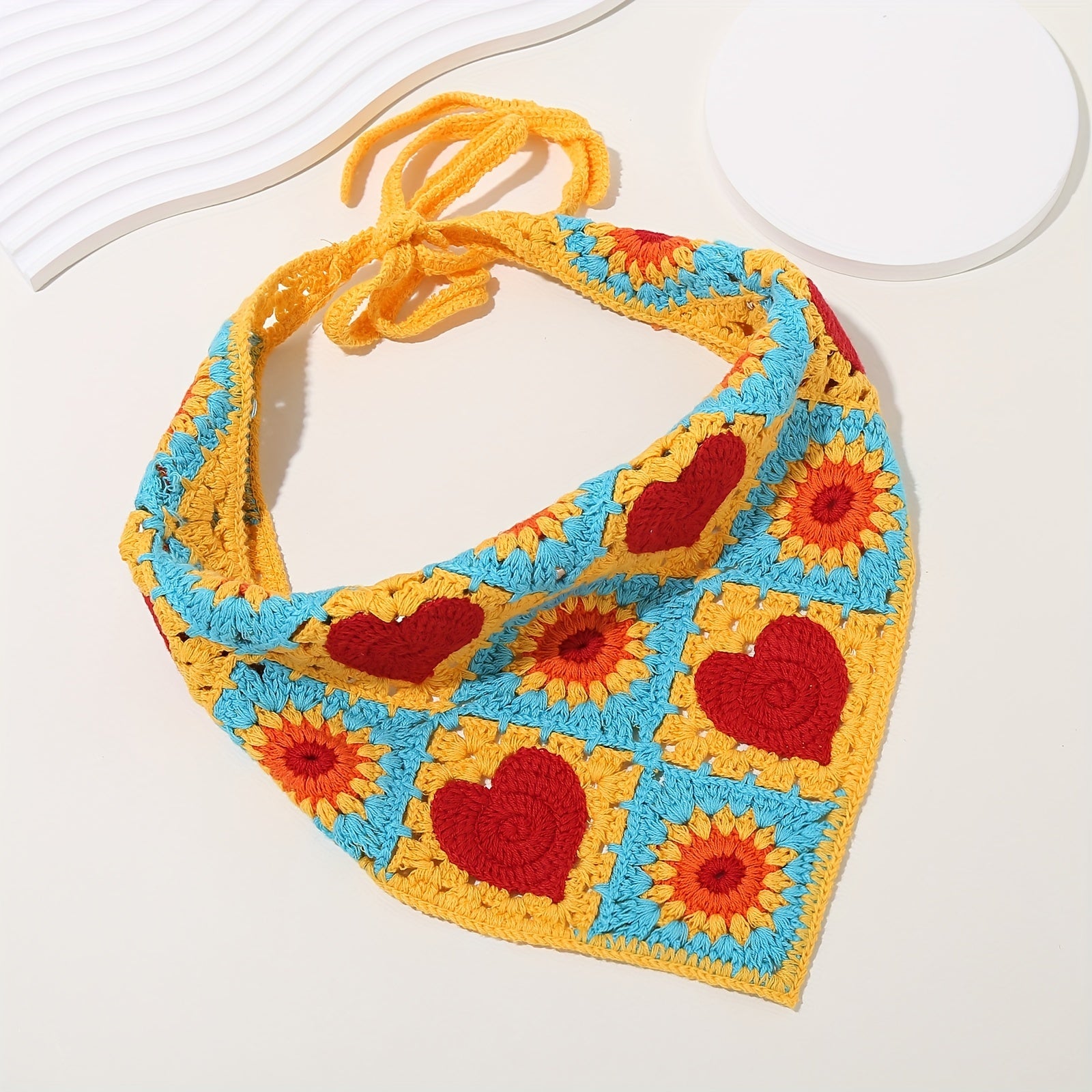 Crochet Head Scarf Heart Shape Sunflower Hollow Sweet Triangle Weaving Headband