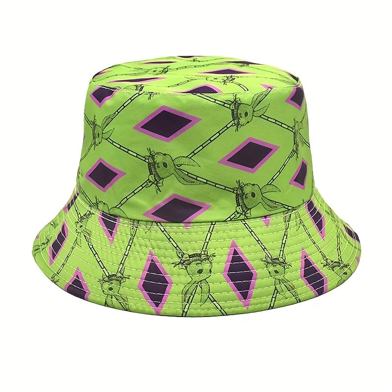 Green Rabbit Print Reversible Sunscreen Basin Hat Casual Fisherman Cap
