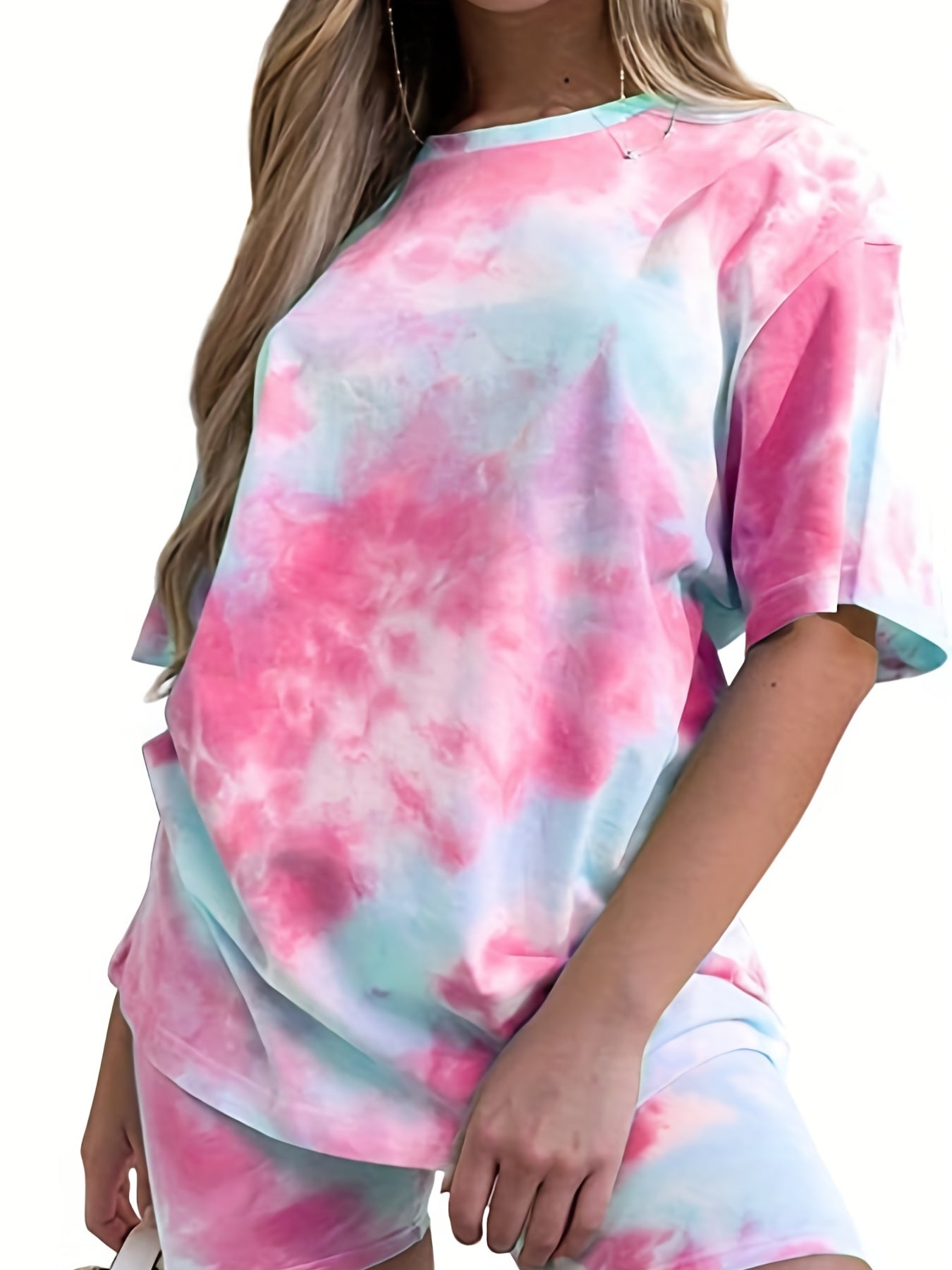  Tie Dye Round Neck Top & Shorts Two Piece Set