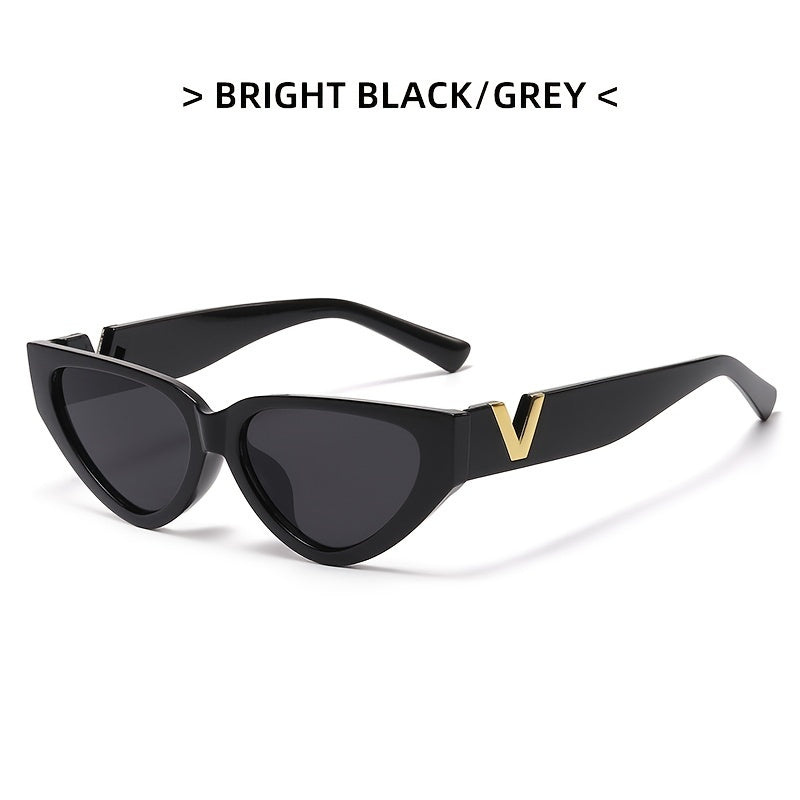 Striped V Triangle Cat Eye Sunglasses Small Frame Glasses