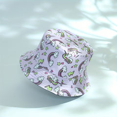 Pink Unicorn Print Bucket Hat Reversible Sunscreen Beach Hats