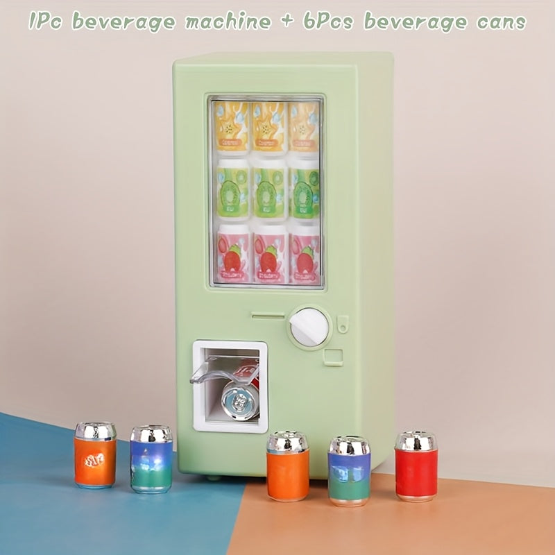 7pcs Set Mini Drink Machine with 6 Cans Easy Topper Doll House Market Decoration