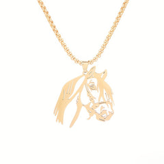 Horse Head Stainless Steel Pendant Necklace Punk Style Hip Hop Rock Jewelry