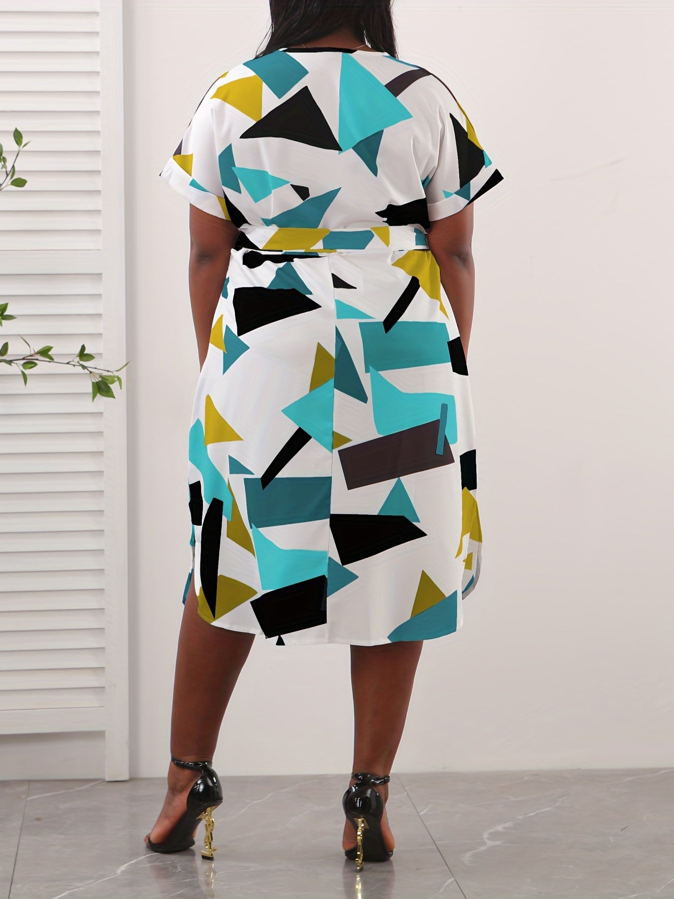  Women's Geometric Print Short Sleeve Dress