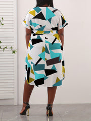  Women's Geometric Print Short Sleeve Dress