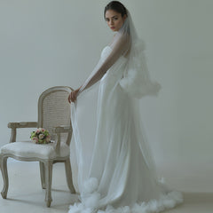 Double Layer Bridal Veil with Floral Edge, Hair Comb Romantic Wedding Accessory