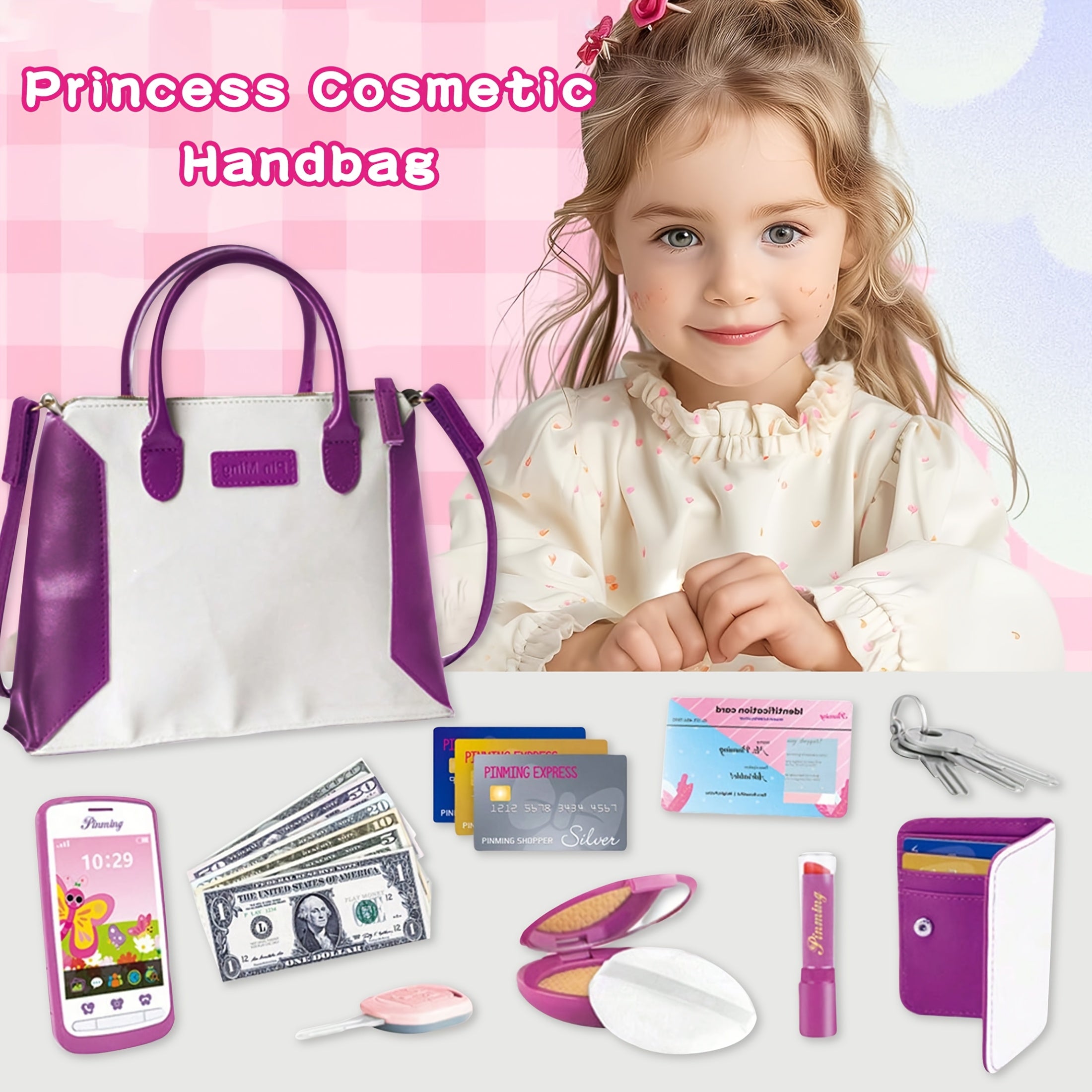 Kids Pretend Play Wallet Handbag Keychain Phone Toy Set