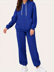  Solid Hoodie & Jogger Sweatpants Outfit Set